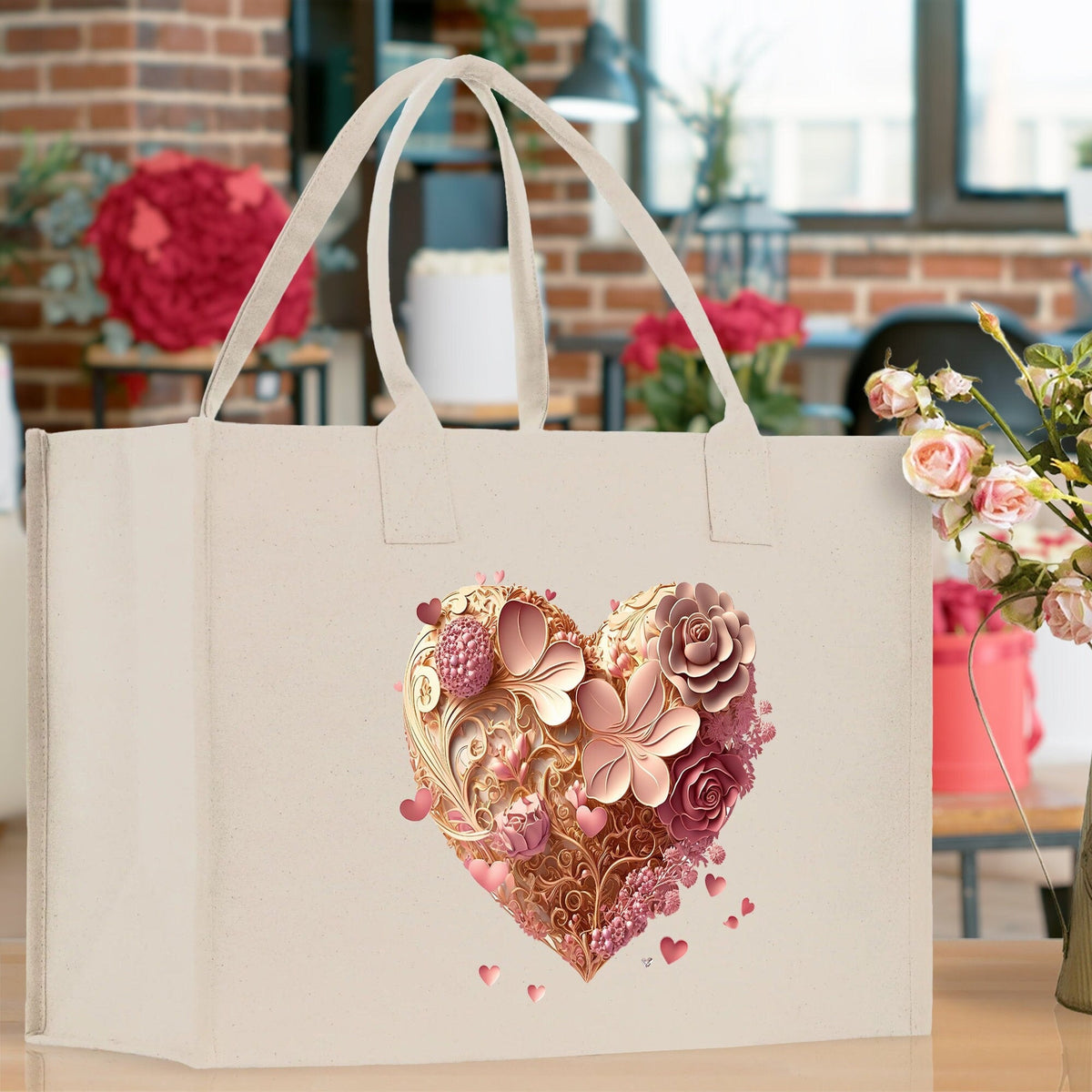 Heart Canvas Tote Bag Happy Valentines Day Gift for Her Love Tote Bag Lovers Gift Mother Day Gift Cute Valentines Gift - Aaria Tees
