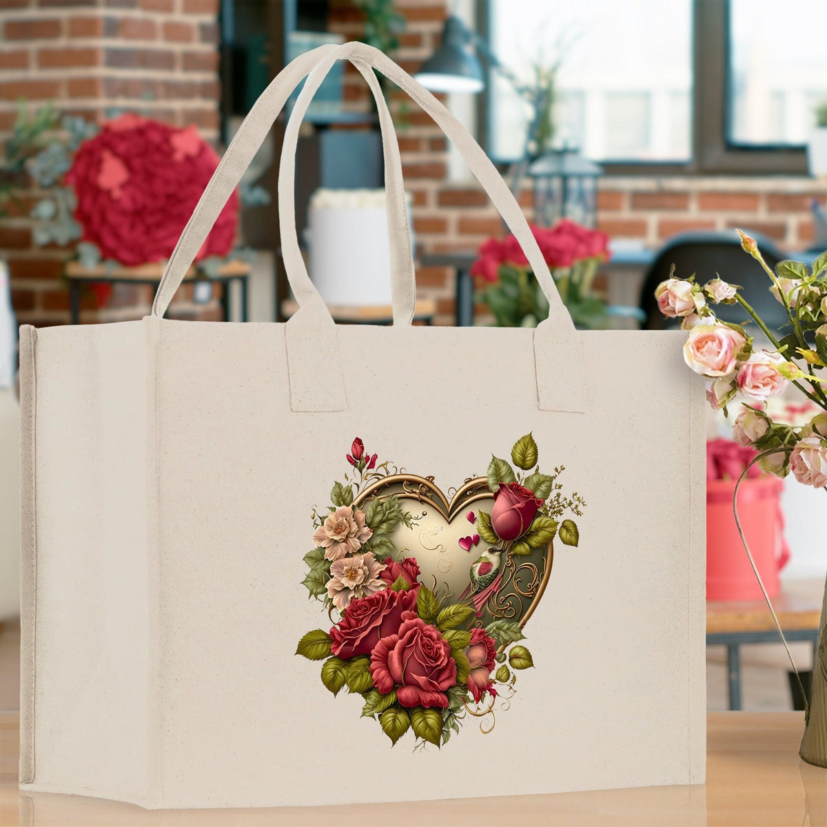 Heart Canvas Tote Bag Happy Valentines Day Gift for Her Love Tote Bag Lovers Gift Mother Day Gift Cute Valentines Gift - Aaria Tees