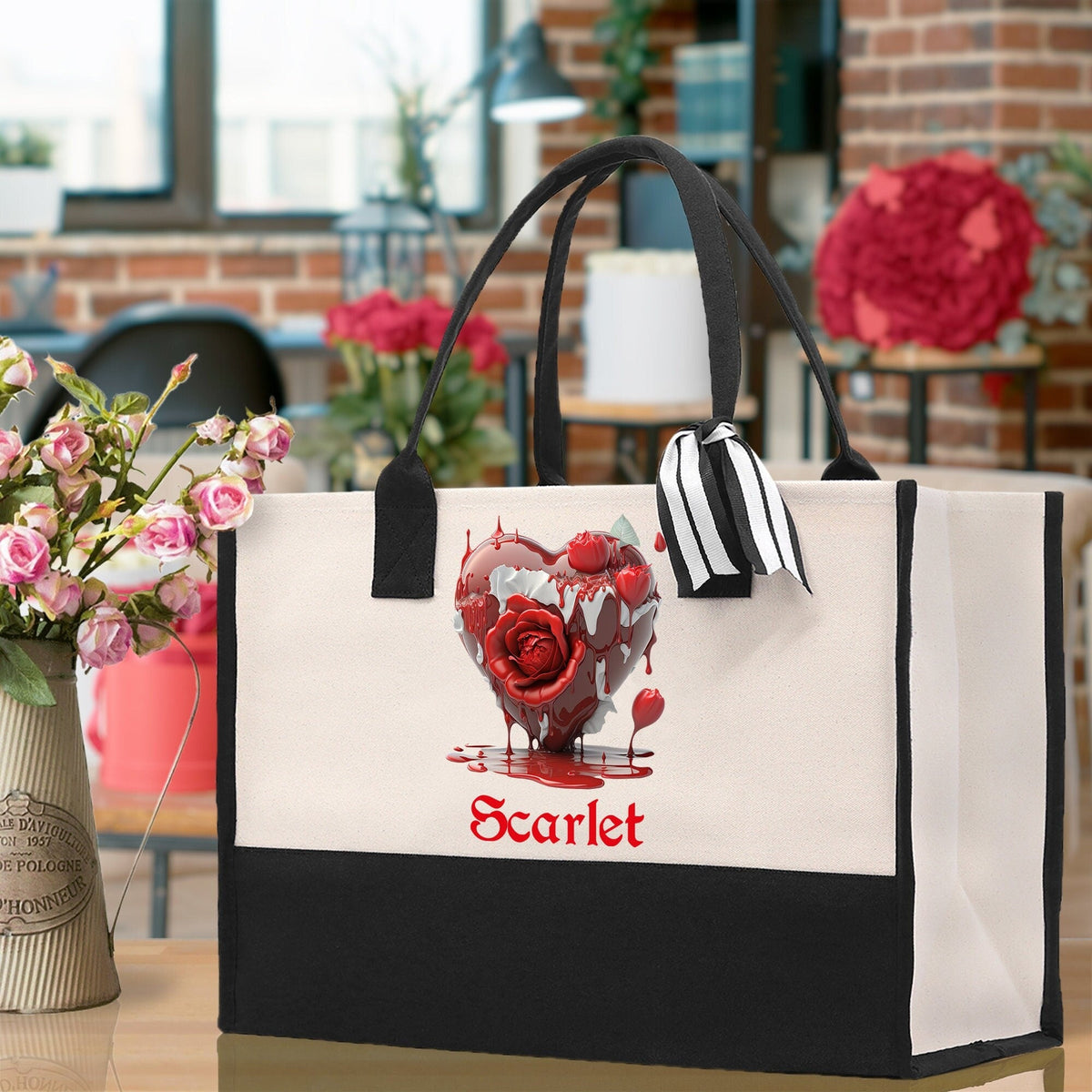 Personalized Heart Canvas Tote Bag Happy Valentines Day Gift Love Tote Bag Customize Lovers Gift Mother Day Gift Cute Valentines Gift - Aaria Tees