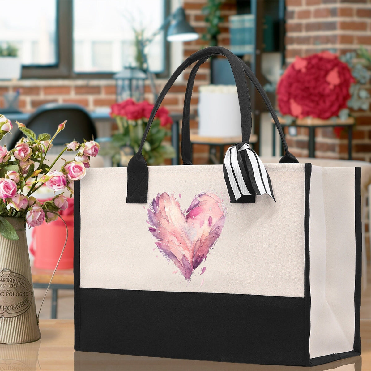 Heart Canvas Tote Bag Happy Valentines Day Gift for Her Love Tote Bag Lovers Gift Mother Day Gift Cute Valentines Gift - Aaria Tees