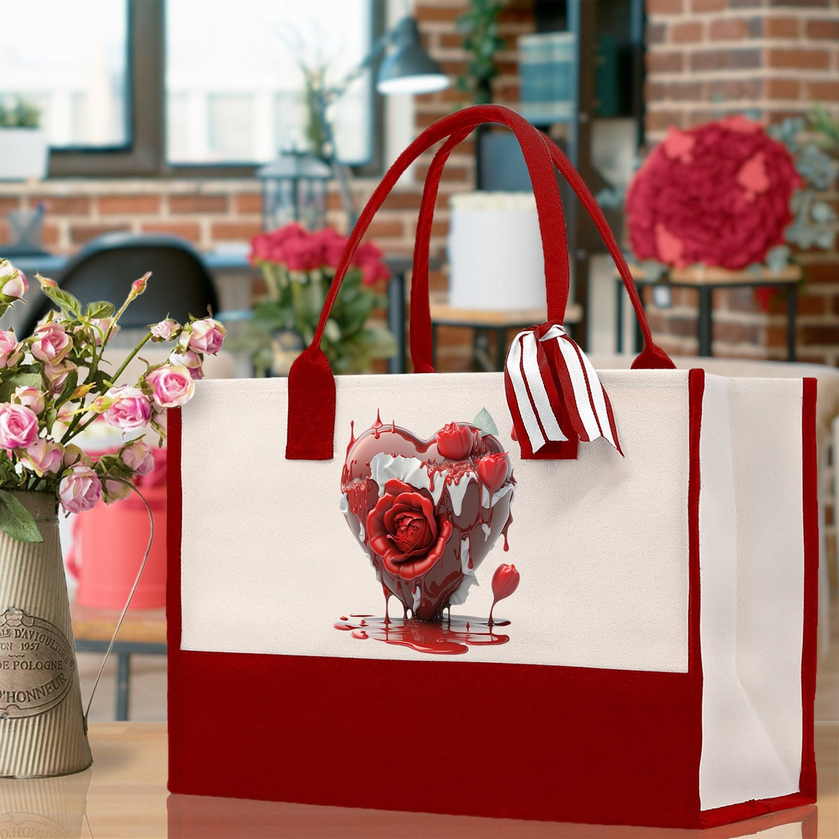 Heart Canvas Tote Bag Happy Valentines Day Gift for Her Love Tote Bag Lovers Gift Mother Day Gift Cute Valentines Gift - Aaria Tees