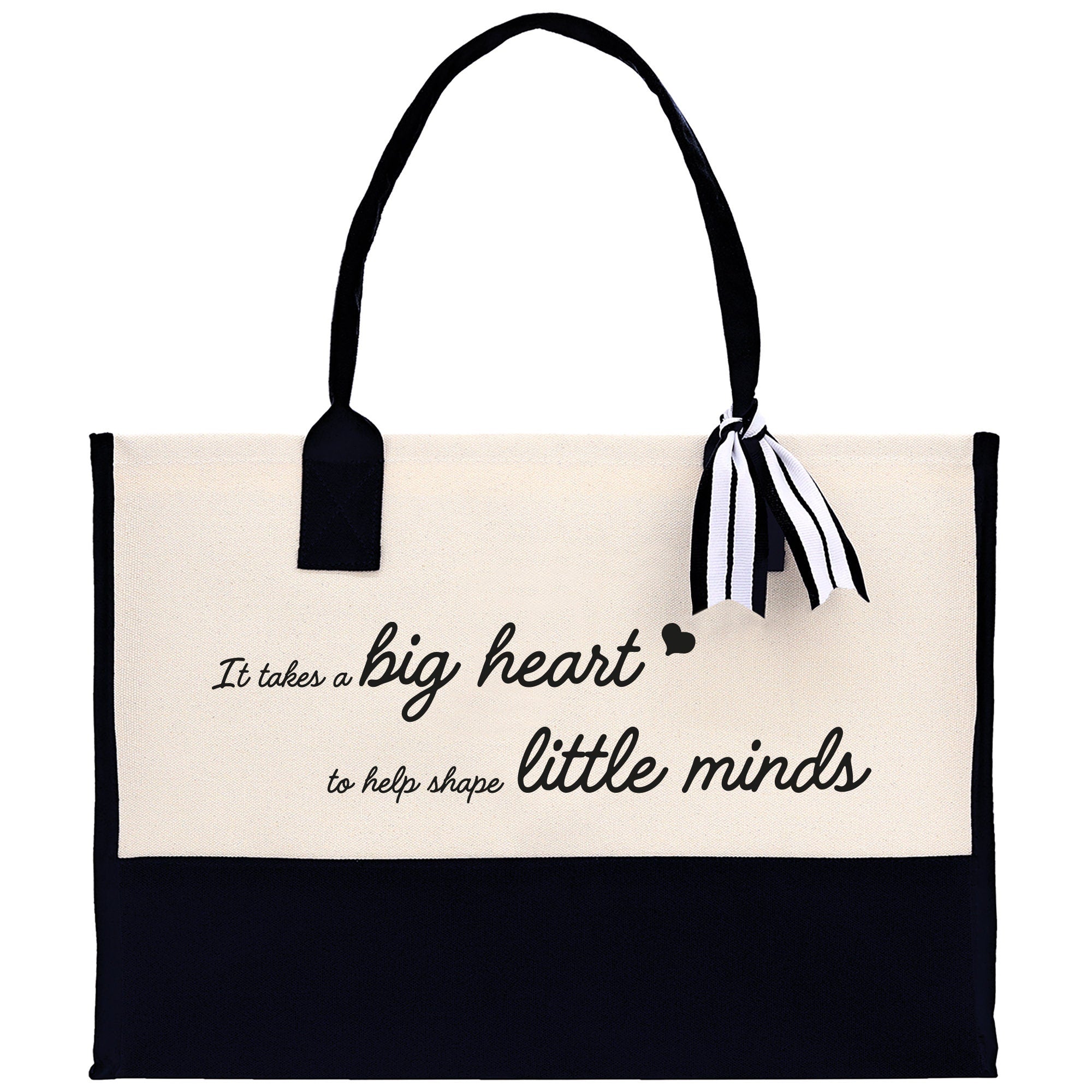 It Takes a Big Heart to Help Shape Little Minds Canvas Tote Bag Birthday Gift for Her Weekender Tote Bag Beach Tote Bag Large Beach Tote Bag - Aaria Tees Aaria Tees