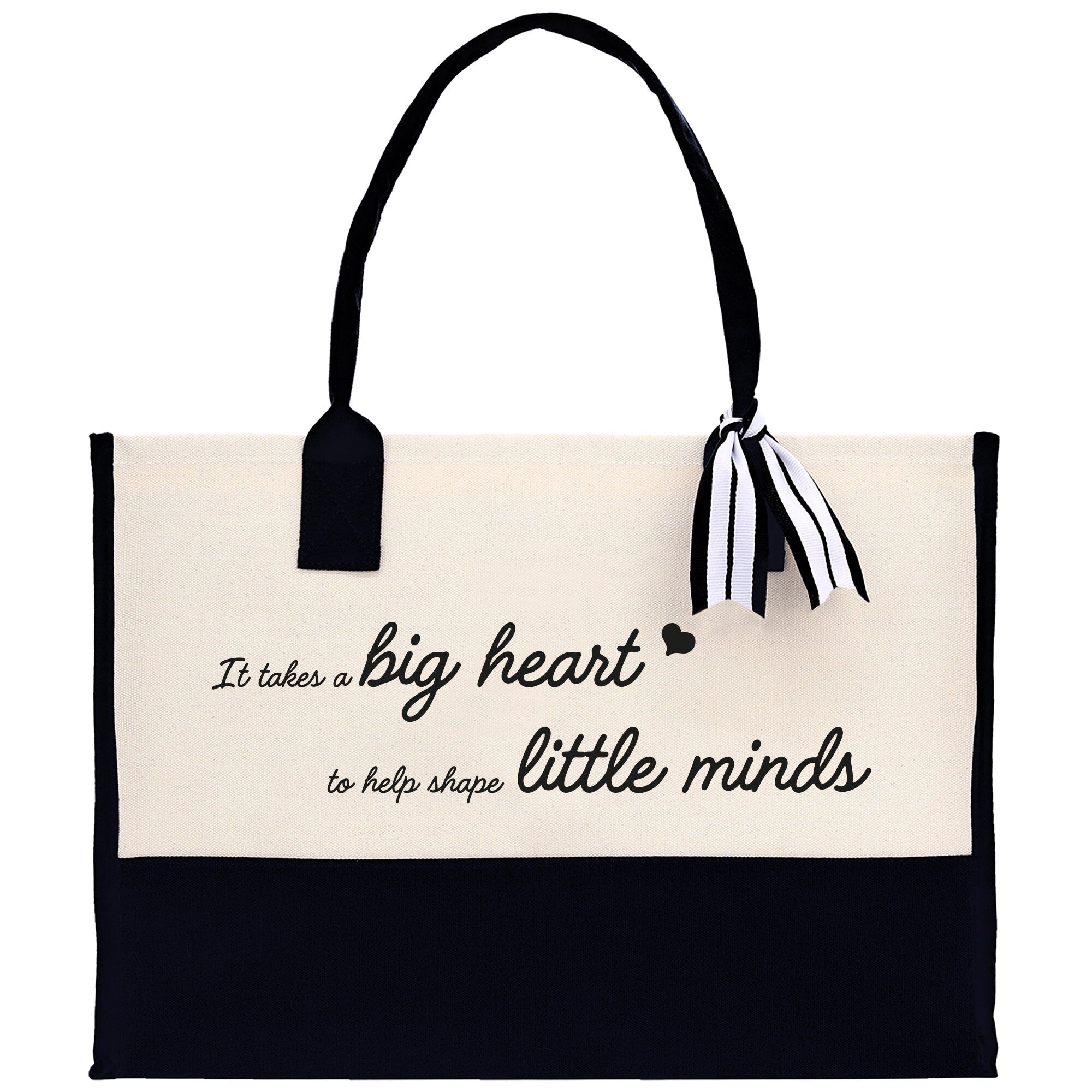 It Takes a Big Heart to Help Shape Little Minds Canvas Tote Bag Birthday Gift for Her Weekender Tote Bag Beach Tote Bag Large Beach Tote Bag - Aaria Tees Aaria Tees
