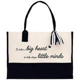 It Takes a Big Heart to Help Shape Little Minds Canvas Tote Bag Birthday Gift for Her Weekender Tote Bag Beach Tote Bag Large Beach Tote Bag - Aaria Tees Aaria Tees