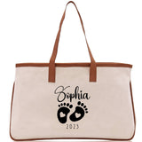 Baby Feet Personalized Name and Date Tote Bag for New Mom Pregnant Mom Shower Gift Baby Footprints Labor & Delivery Chick Tote Carrying Bag - Aaria Tees Aaria Tees