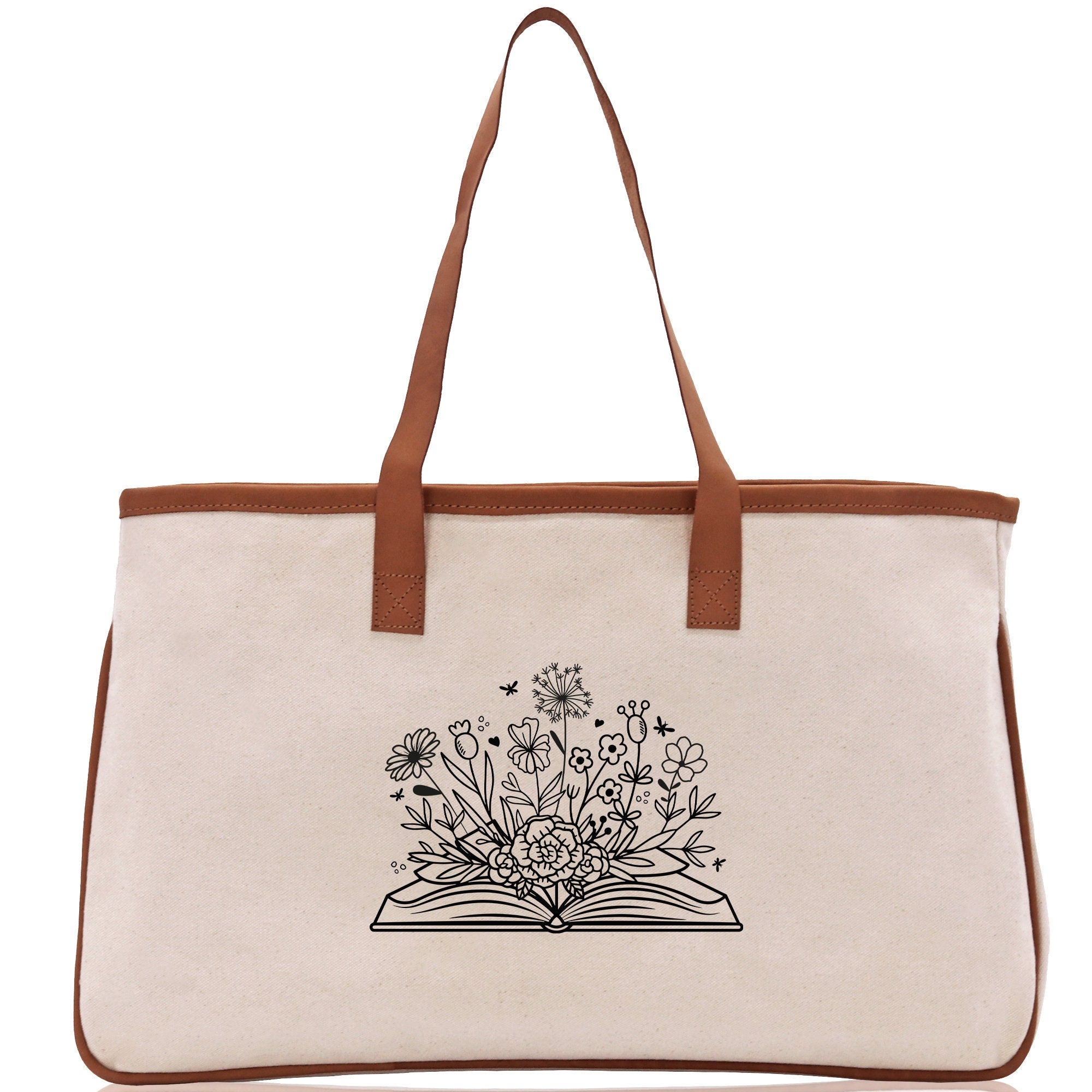 Floral Book Tote Bag Graduation Gift Library Tote School Bag Book worm Bookish Tote Wildflower Book Lover Gift Reader Bloom Canvas Tote - Aaria Tees Aaria Tees