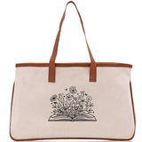Floral Book Tote Bag Graduation Gift Library Tote School Bag Book worm Bookish Tote Wildflower Book Lover Gift Reader Bloom Canvas Tote - Aaria Tees Aaria Tees