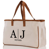 Initials and Date Customized Embroidered Tote Bag 100% Cotton Canvas and Chic Personalized Tote Bag for Bridesmaid Anniversary Wedding Day - Aaria Tees Aaria Tees