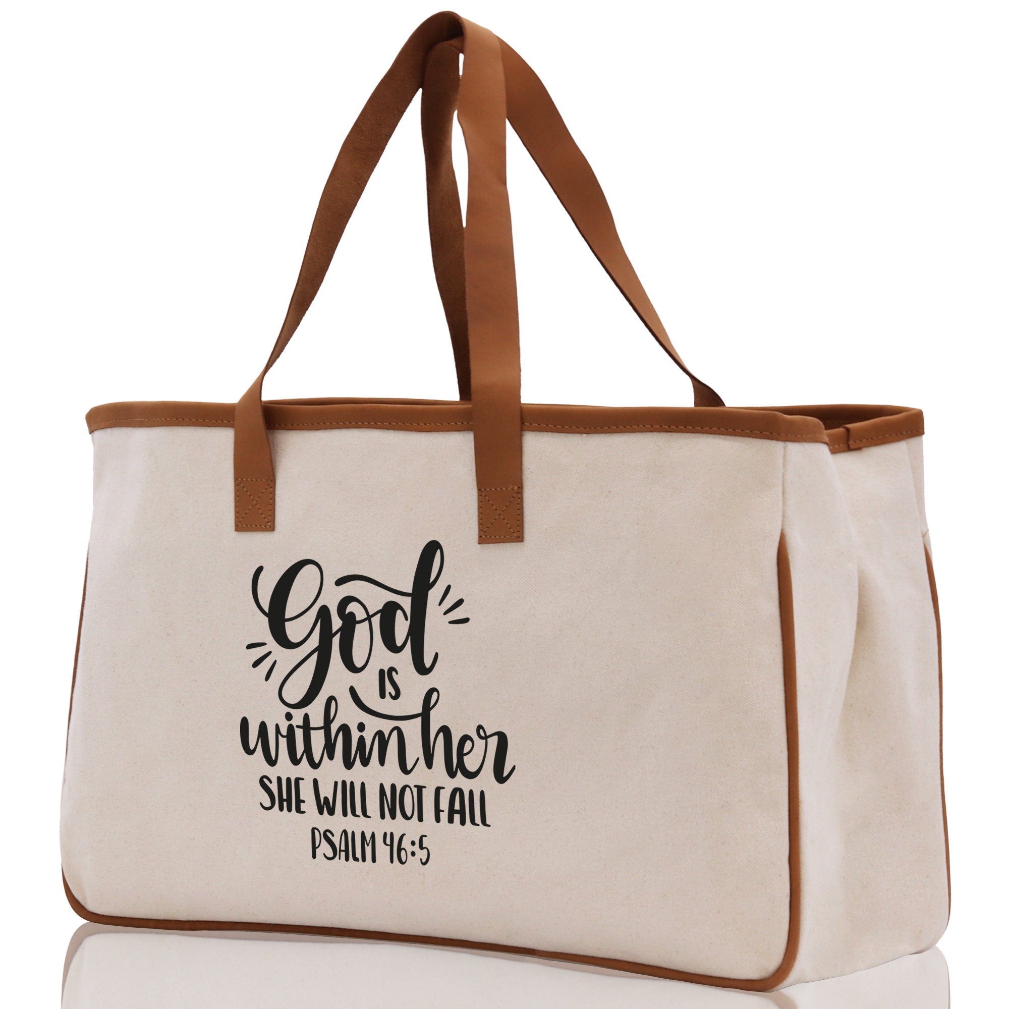 God is within her She will not fall PSALM 46:5 Religious Tote Bag for Women Bible Verse Canvas Tote Bag Religious Gifts Church Tote Bag - Aaria Tees Aaria Tees