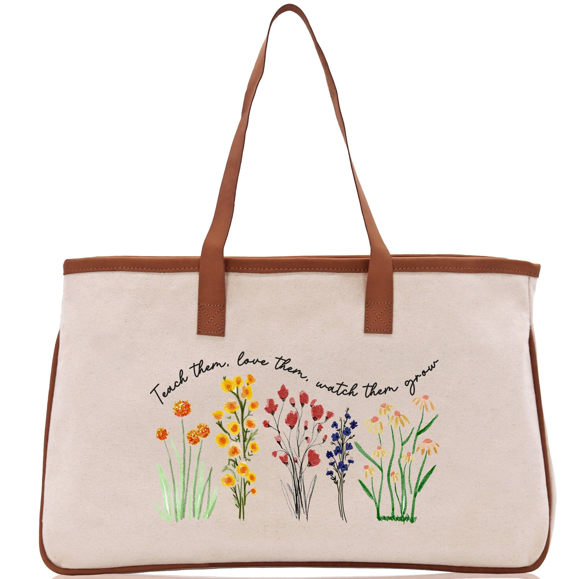 Teacher Floral Tote Bag Teacher Wildflower Graphic Tote Teacher Life Tote Bag Teacher Flower Bag Gift for Teacher Wildflower Book Bag - Aaria Tees Aaria Tees