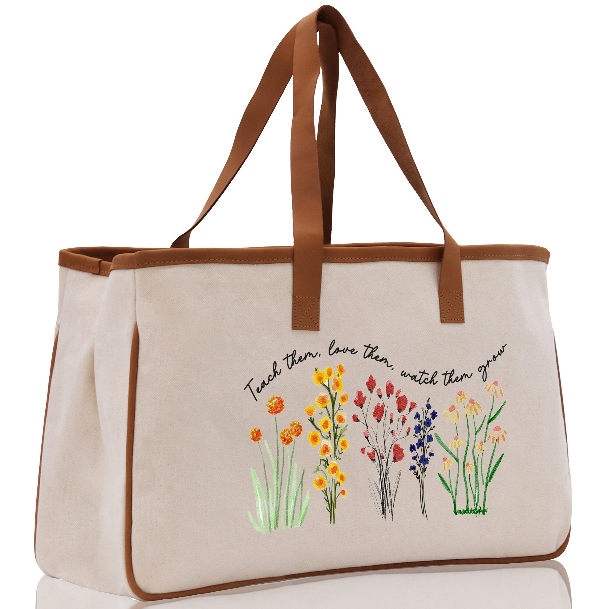 Teacher Floral Tote Bag Teacher Wildflower Graphic Tote Teacher Life Tote Bag Teacher Flower Bag Gift for Teacher Wildflower Book Bag - Aaria Tees Aaria Tees