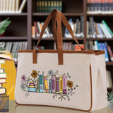 Floral Book Tote Bag Graduation Gift Library Tote School Bag Book worm Bookish Tote Wildflower Book Lover Gift Reader Bloom Canvas Tote - Aaria Tees Aaria Tees