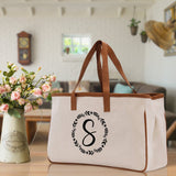 Monogram Beach Canvas Tote Bag Initial Tote Bag Letter Tote Bag Birthday Gift Personalized Tote Bag Personalized Beach Bag Monogrammed Bag - Aaria Tees Aaria Tees
