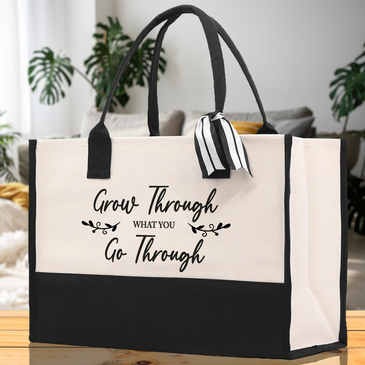 Grow Through What You Go Through Canvas Tote Bag Birthday Gift for Her Weekender Tote Bag Beach Tote Bag Large Beach Tote Bag Beach Tote Bag - Aaria Tees