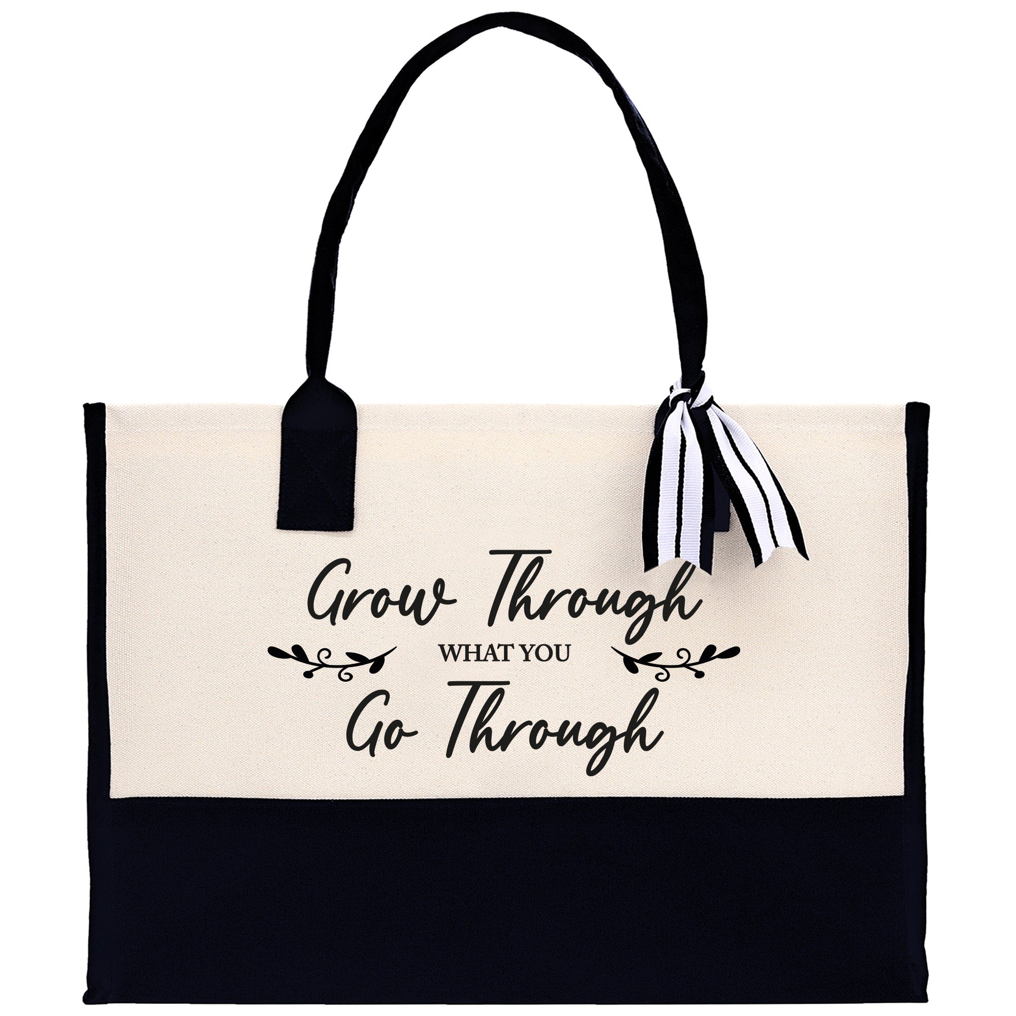 Grow Through What You Go Through Canvas Tote Bag Birthday Gift for Her Weekender Tote Bag Beach Tote Bag Large Beach Tote Bag Beach Tote Bag - Aaria Tees Aaria Tees