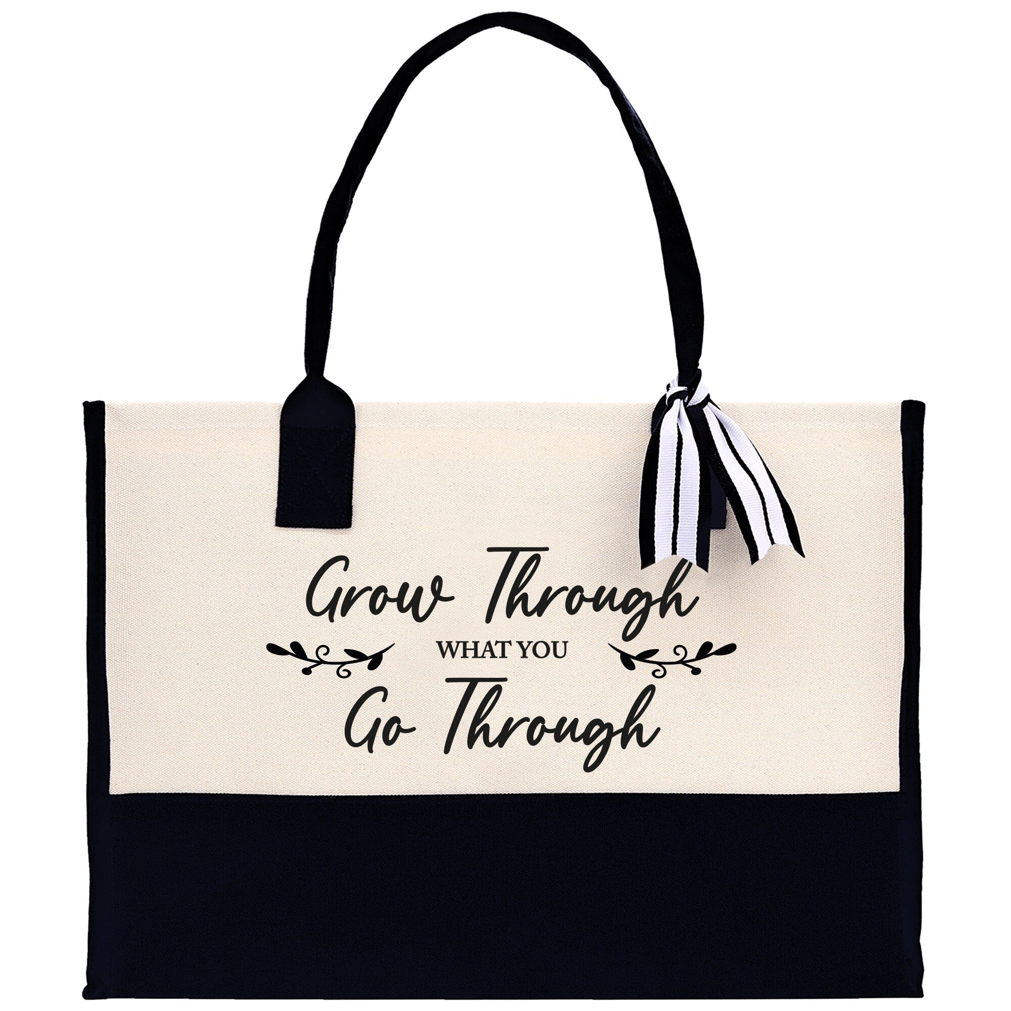 Grow Through What You Go Through Canvas Tote Bag Birthday Gift for Her Weekender Tote Bag Beach Tote Bag Large Beach Tote Bag Beach Tote Bag - Aaria Tees Aaria Tees