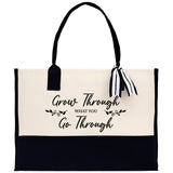 Grow Through What You Go Through Canvas Tote Bag Birthday Gift for Her Weekender Tote Bag Beach Tote Bag Large Beach Tote Bag Beach Tote Bag - Aaria Tees Aaria Tees