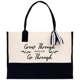 Grow Through What You Go Through Canvas Tote Bag Birthday Gift for Her Weekender Tote Bag Beach Tote Bag Large Beach Tote Bag Beach Tote Bag - Aaria Tees Aaria Tees