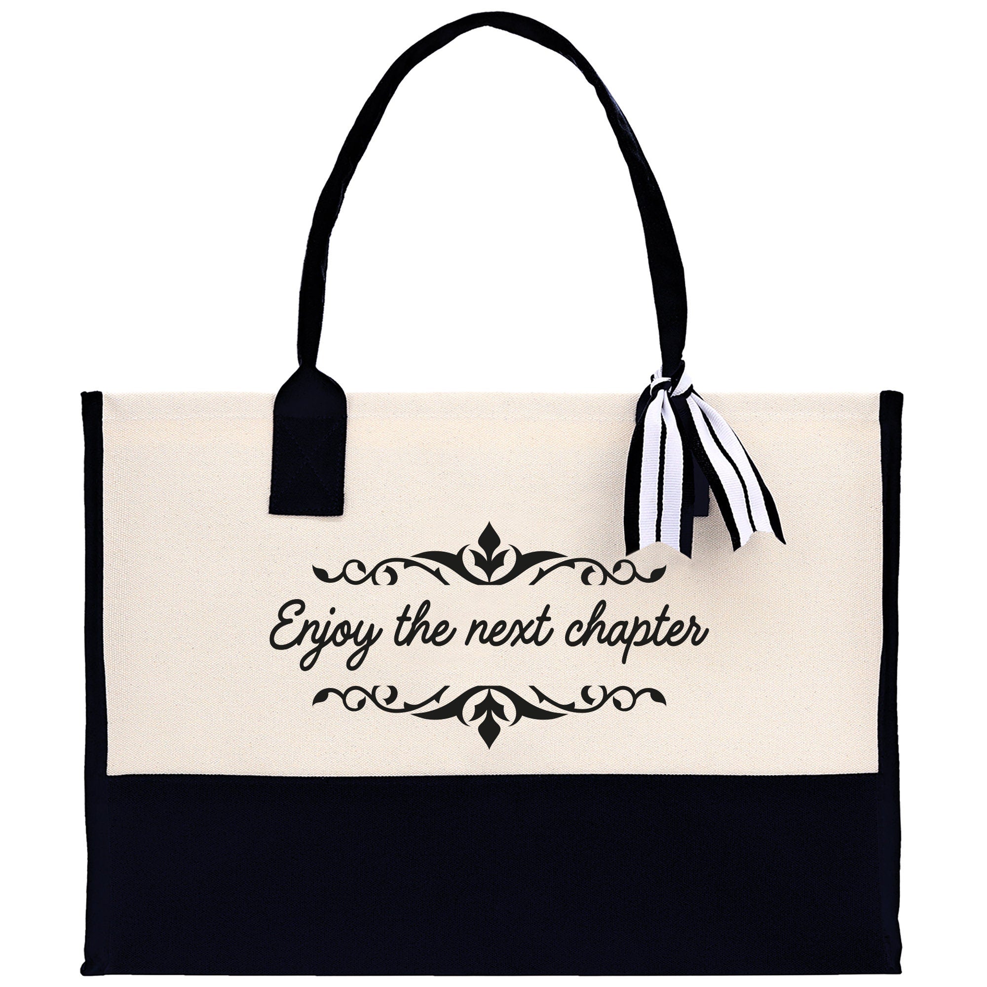 Enjoy The Next Chapter Canvas Tote Bag Birthday Gift for Her Weekender Tote Bag Beach Tote Bag Large Beach Tote Bag - Aaria Tees Aaria Tees