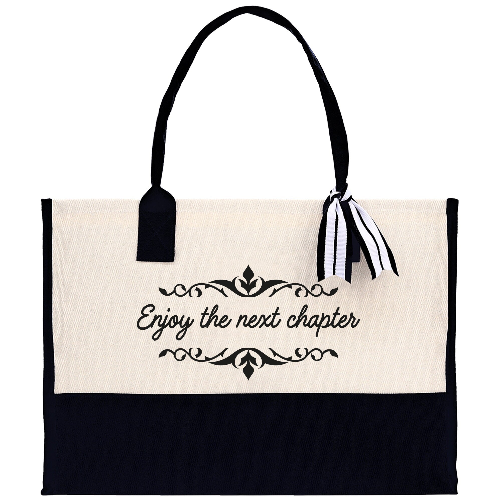 Enjoy The Next Chapter Canvas Tote Bag Birthday Gift for Her Weekender Tote Bag Beach Tote Bag Large Beach Tote Bag - Aaria Tees Aaria Tees