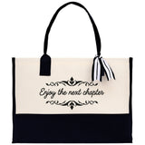 Enjoy The Next Chapter Canvas Tote Bag Birthday Gift for Her Weekender Tote Bag Beach Tote Bag Large Beach Tote Bag - Aaria Tees Aaria Tees