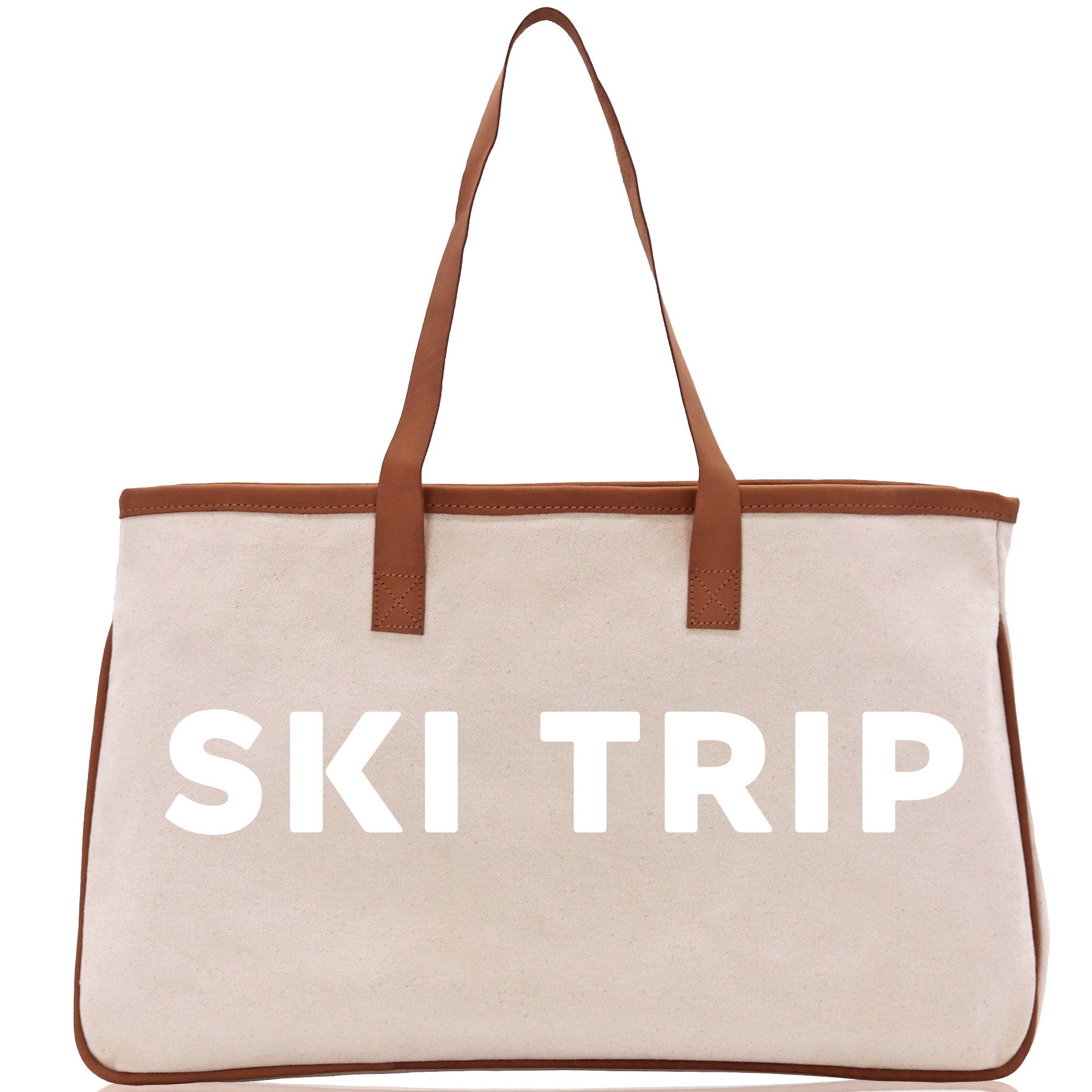 Ski Trip Cotton Canvas Chic Beach Tote Bag Multipurpose Tote Weekender Tote Gift for Her Outdoor Tote Vacation Tote Large Beach Bag - Aaria Tees Aaria Tees