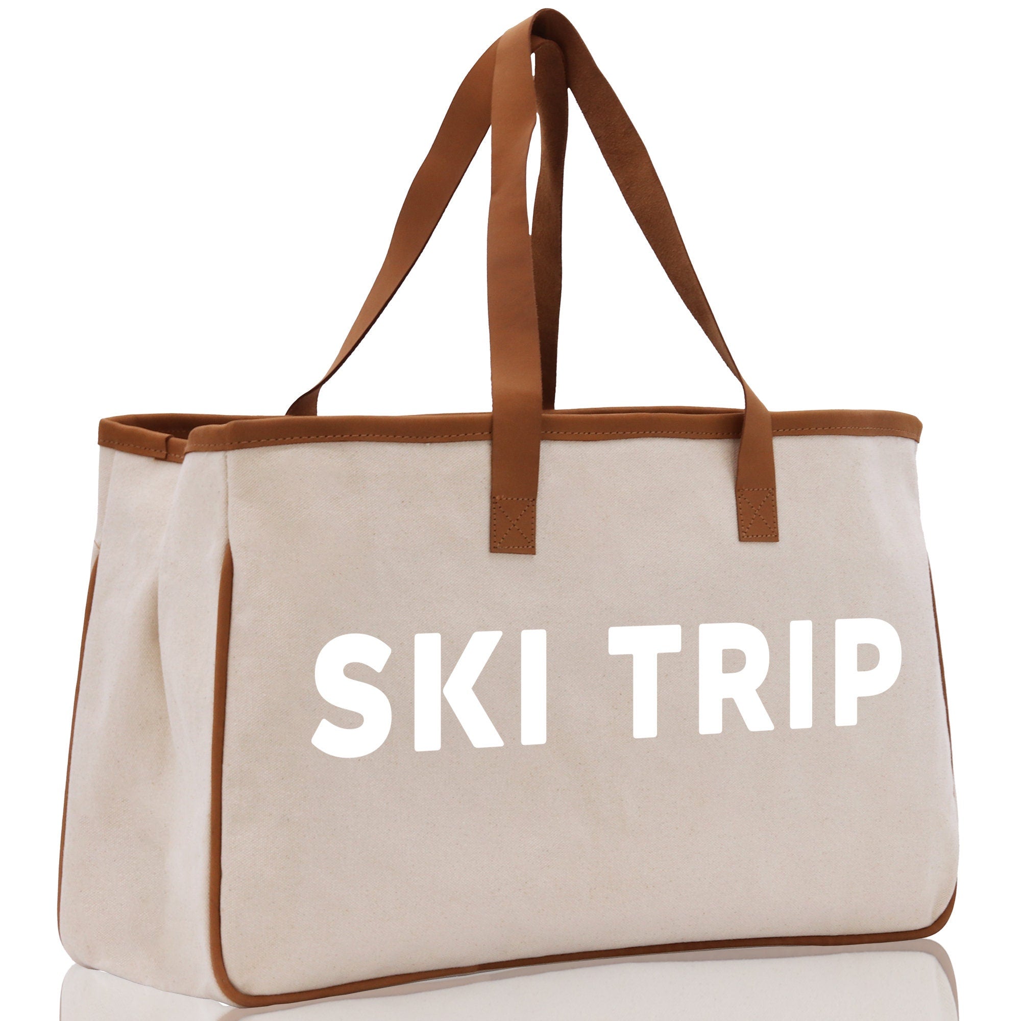 Ski Trip Cotton Canvas Chic Beach Tote Bag Multipurpose Tote Weekender Tote Gift for Her Outdoor Tote Vacation Tote Large Beach Bag - Aaria Tees Aaria Tees