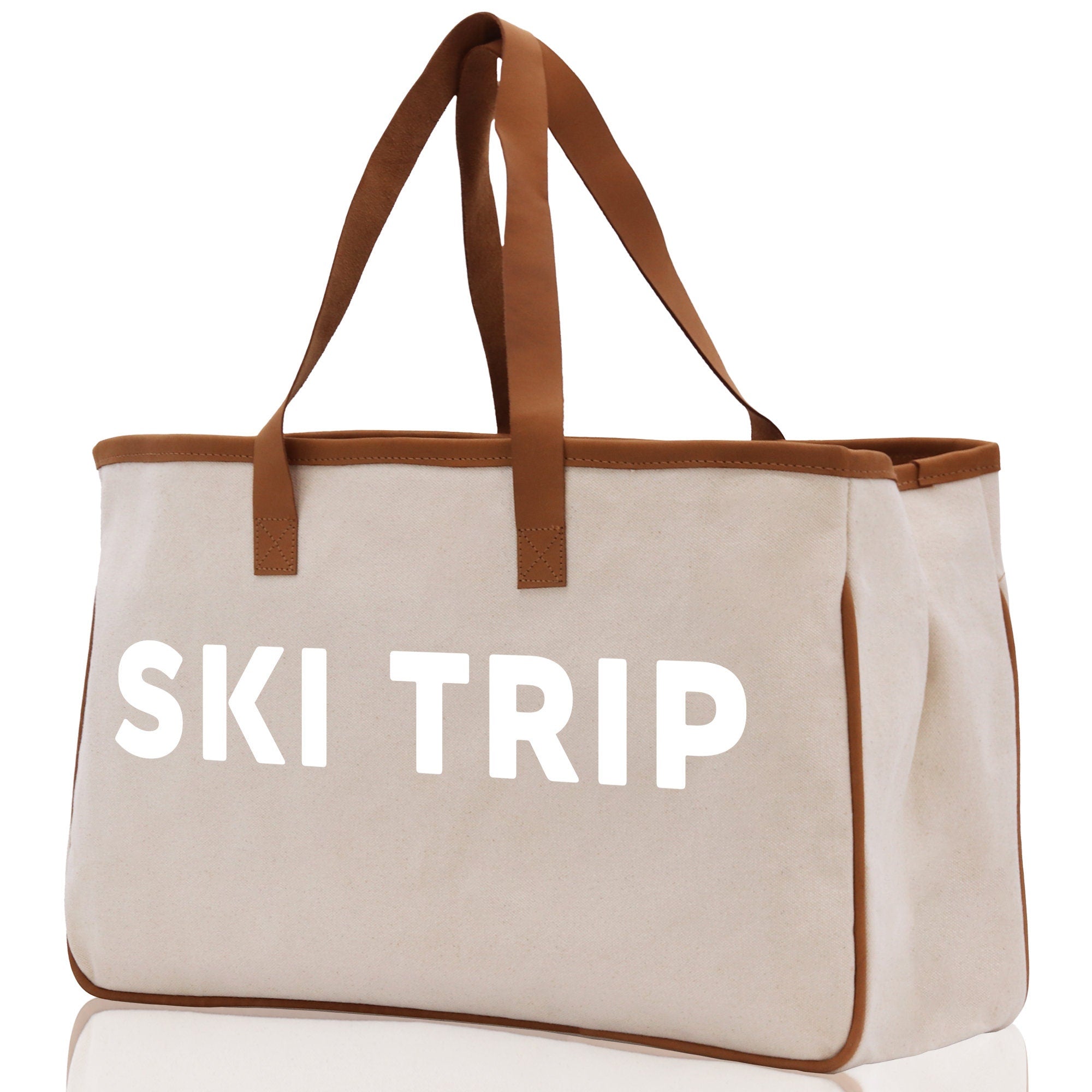 Ski Trip Cotton Canvas Chic Beach Tote Bag Multipurpose Tote Weekender Tote Gift for Her Outdoor Tote Vacation Tote Large Beach Bag - Aaria Tees Aaria Tees