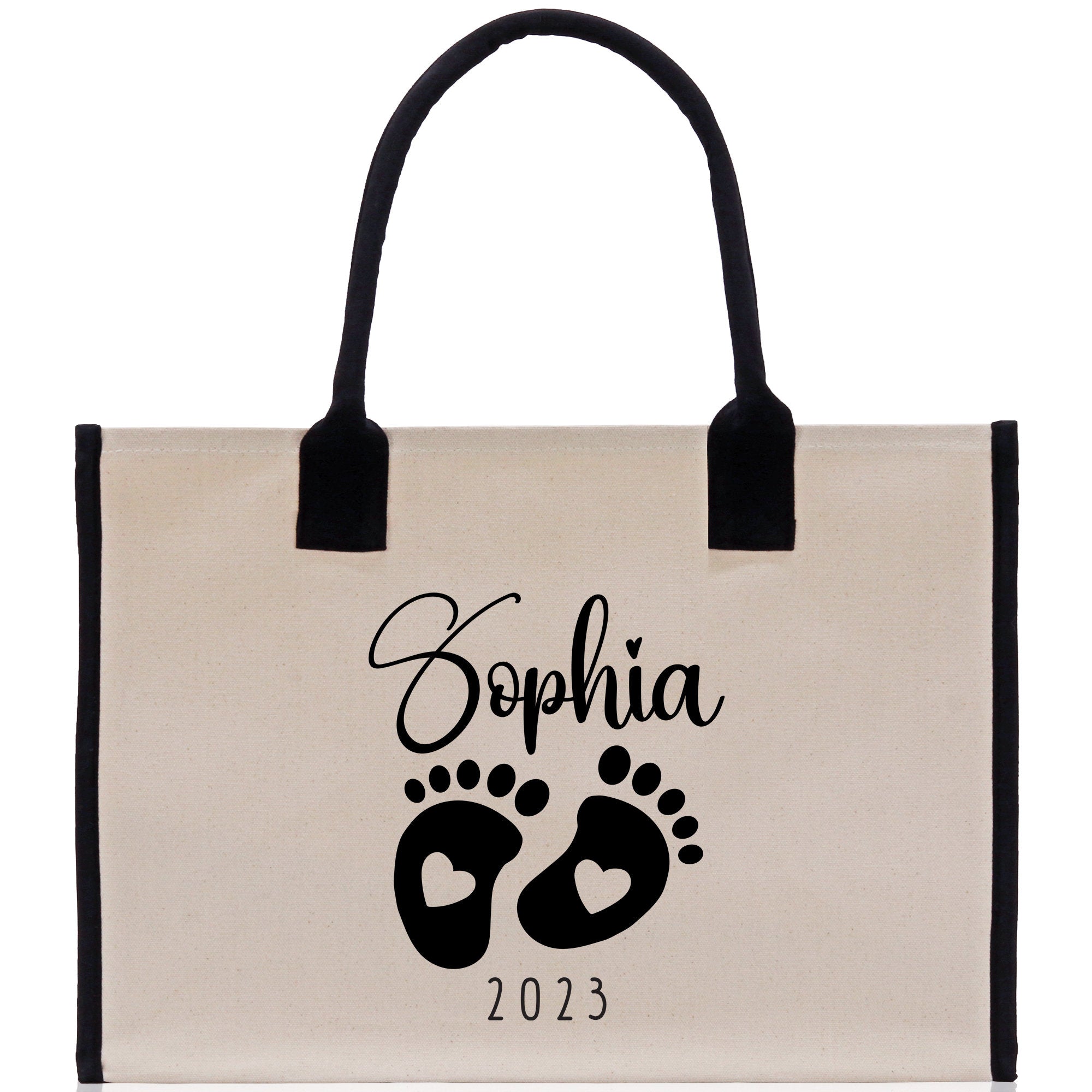 Baby Feet Personalized Name and Date Tote Bag for New Mom Pregnant Mom Shower Gift Baby Footprints Labor & Delivery Chick Tote Carrying Bag - Aaria Tees Aaria Tees