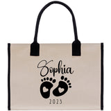 Baby Feet Personalized Name and Date Tote Bag for New Mom Pregnant Mom Shower Gift Baby Footprints Labor & Delivery Chick Tote Carrying Bag - Aaria Tees Aaria Tees