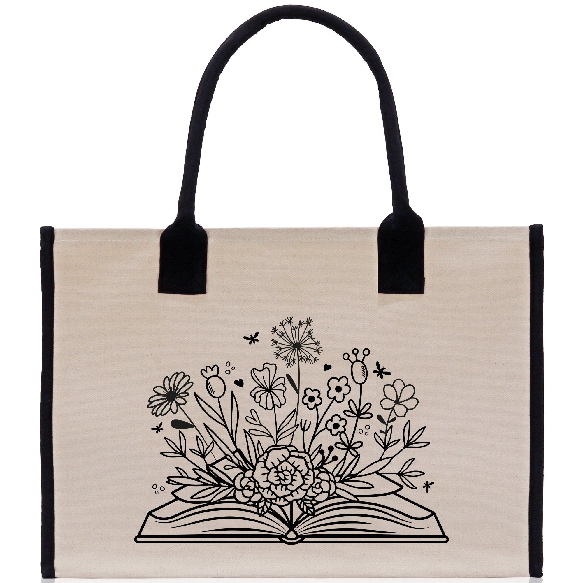Floral Book Tote Bag Graduation Gift Library Tote School Bag Book worm Bookish Tote Wildflower Book Lover Gift Reader Bloom Canvas Tote - Aaria Tees Aaria Tees