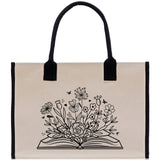 Floral Book Tote Bag Graduation Gift Library Tote School Bag Book worm Bookish Tote Wildflower Book Lover Gift Reader Bloom Canvas Tote - Aaria Tees Aaria Tees