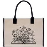 Floral Book Tote Bag Graduation Gift Library Tote School Bag Book worm Bookish Tote Wildflower Book Lover Gift Reader Bloom Canvas Tote - Aaria Tees Aaria Tees