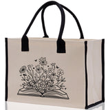 Floral Book Tote Bag Graduation Gift Library Tote School Bag Book worm Bookish Tote Wildflower Book Lover Gift Reader Bloom Canvas Tote - Aaria Tees Aaria Tees