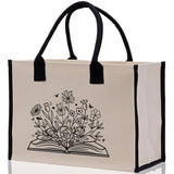 Floral Book Tote Bag Graduation Gift Library Tote School Bag Book worm Bookish Tote Wildflower Book Lover Gift Reader Bloom Canvas Tote - Aaria Tees Aaria Tees