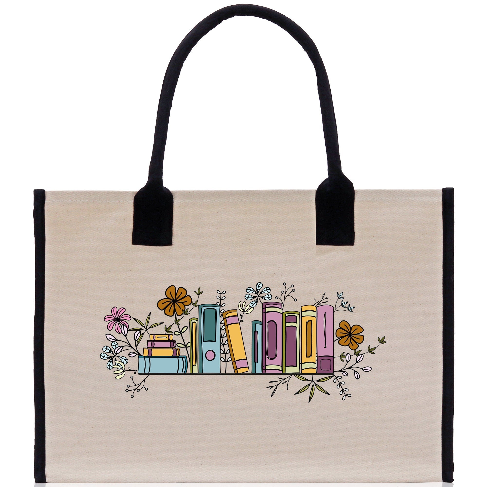 Floral Book Tote Bag Graduation Gift Library Tote School Bag Book worm Bookish Tote Wildflower Book Lover Gift Reader Bloom Canvas Tote - Aaria Tees Aaria Tees