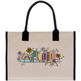 Floral Book Tote Bag Graduation Gift Library Tote School Bag Book worm Bookish Tote Wildflower Book Lover Gift Reader Bloom Canvas Tote - Aaria Tees Aaria Tees