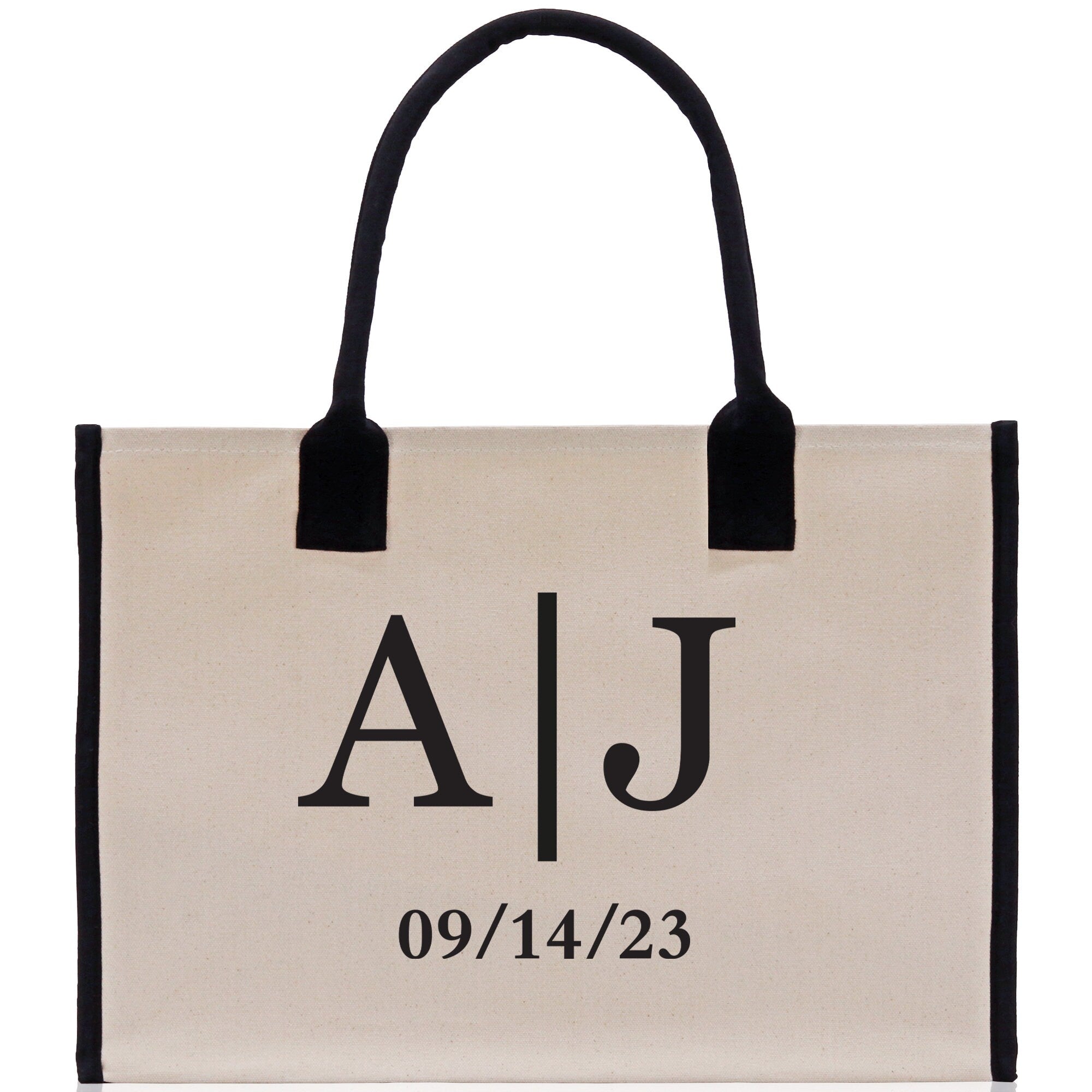 Initials and Date Customized Embroidered Tote Bag 100% Cotton Canvas and Chic Personalized Tote Bag for Bridesmaid Anniversary Wedding Day - Aaria Tees Aaria Tees