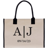 Initials and Date Customized Embroidered Tote Bag 100% Cotton Canvas and Chic Personalized Tote Bag for Bridesmaid Anniversary Wedding Day - Aaria Tees Aaria Tees