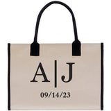 Initials and Date Customized Embroidered Tote Bag 100% Cotton Canvas and Chic Personalized Tote Bag for Bridesmaid Anniversary Wedding Day - Aaria Tees Aaria Tees