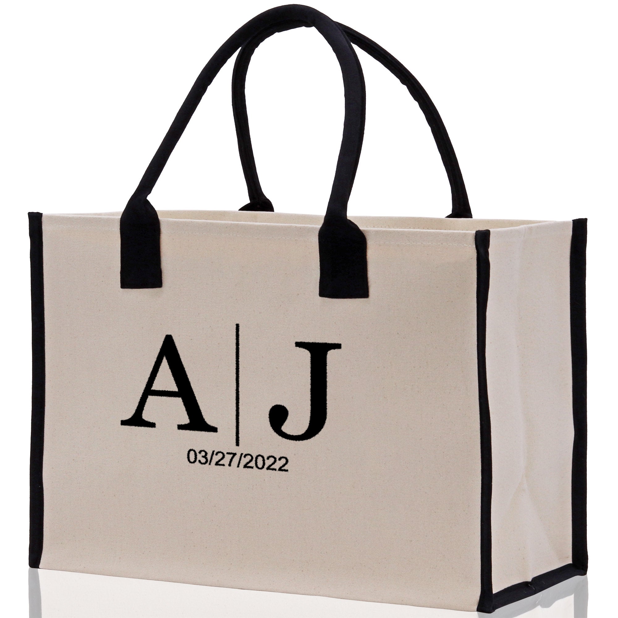 Initials and Date Customized Embroidered Tote Bag 100% Cotton Canvas and Chic Personalized Tote Bag for Bridesmaid Anniversary Wedding Day - Aaria Tees Aaria Tees