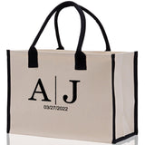 Initials and Date Customized Embroidered Tote Bag 100% Cotton Canvas and Chic Personalized Tote Bag for Bridesmaid Anniversary Wedding Day - Aaria Tees Aaria Tees
