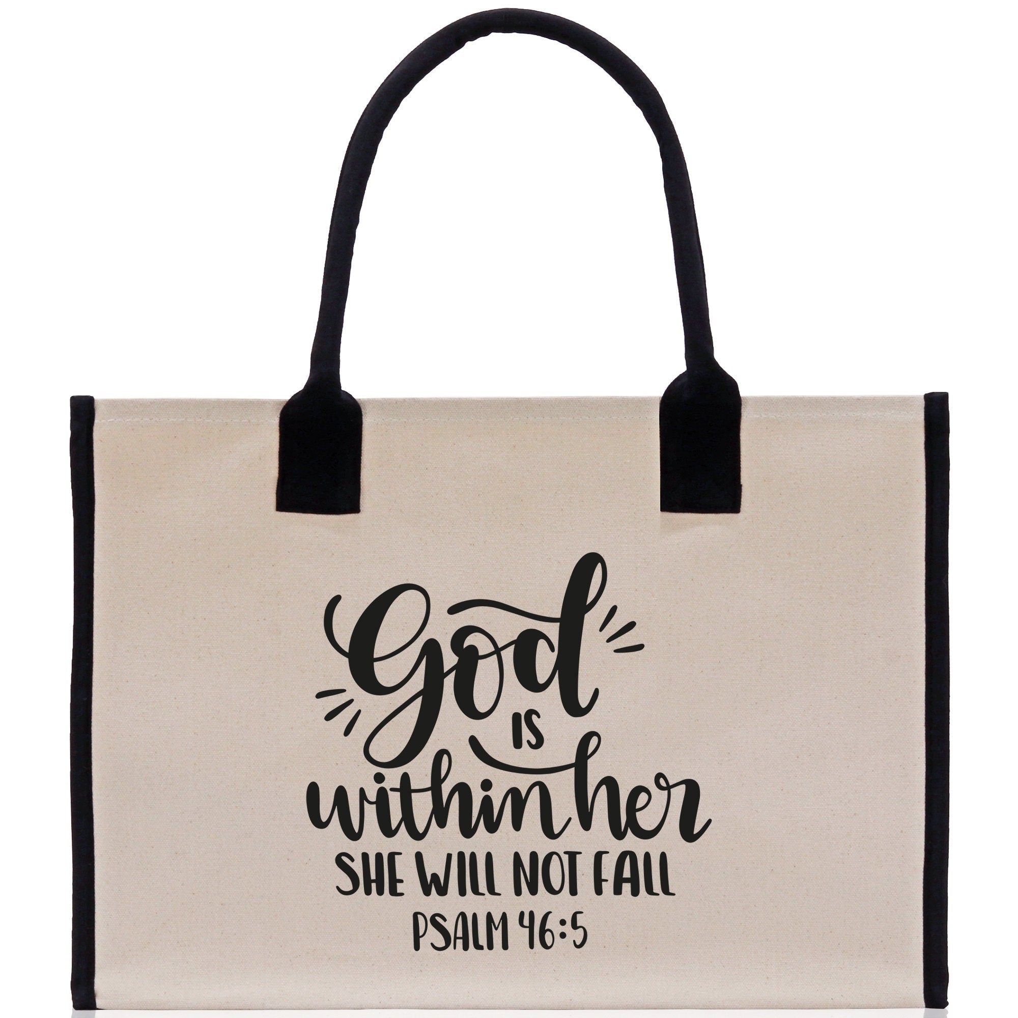 God is within her She will not fall PSALM 46:5 Religious Tote Bag for Women Bible Verse Canvas Tote Bag Religious Gifts Church Tote Bag - Aaria Tees Aaria Tees