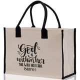 God is within her She will not fall PSALM 46:5 Religious Tote Bag for Women Bible Verse Canvas Tote Bag Religious Gifts Church Tote Bag - Aaria Tees Aaria Tees