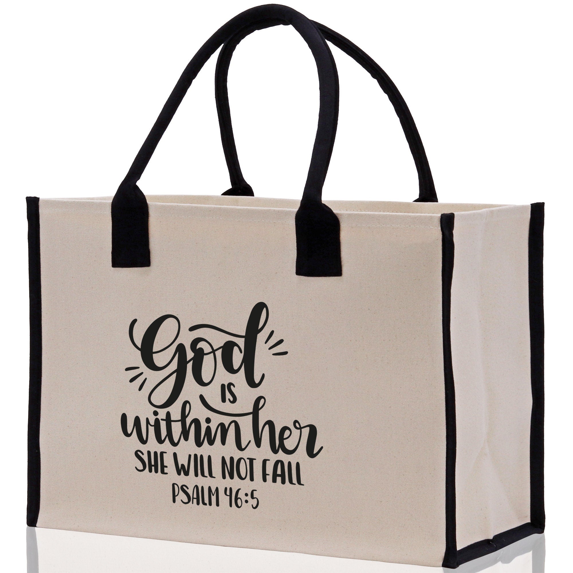 God is within her She will not fall PSALM 46:5 Religious Tote Bag for Women Bible Verse Canvas Tote Bag Religious Gifts Church Tote Bag - Aaria Tees Aaria Tees