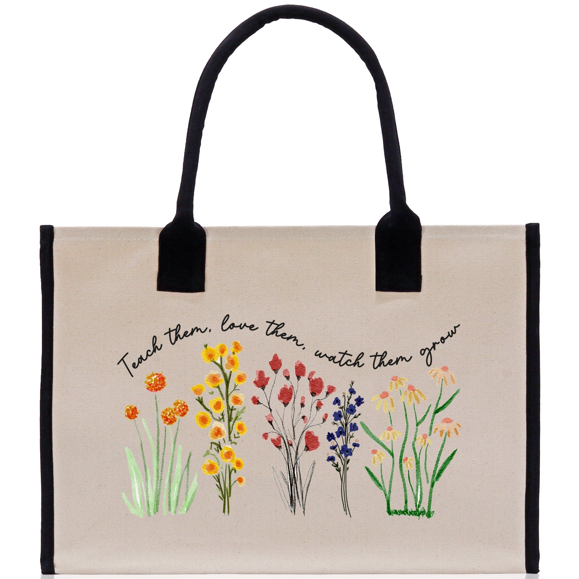 Teacher Floral Tote Bag Teacher Wildflower Graphic Tote Teacher Life Tote Bag Teacher Flower Bag Gift for Teacher Wildflower Book Bag - Aaria Tees Aaria Tees