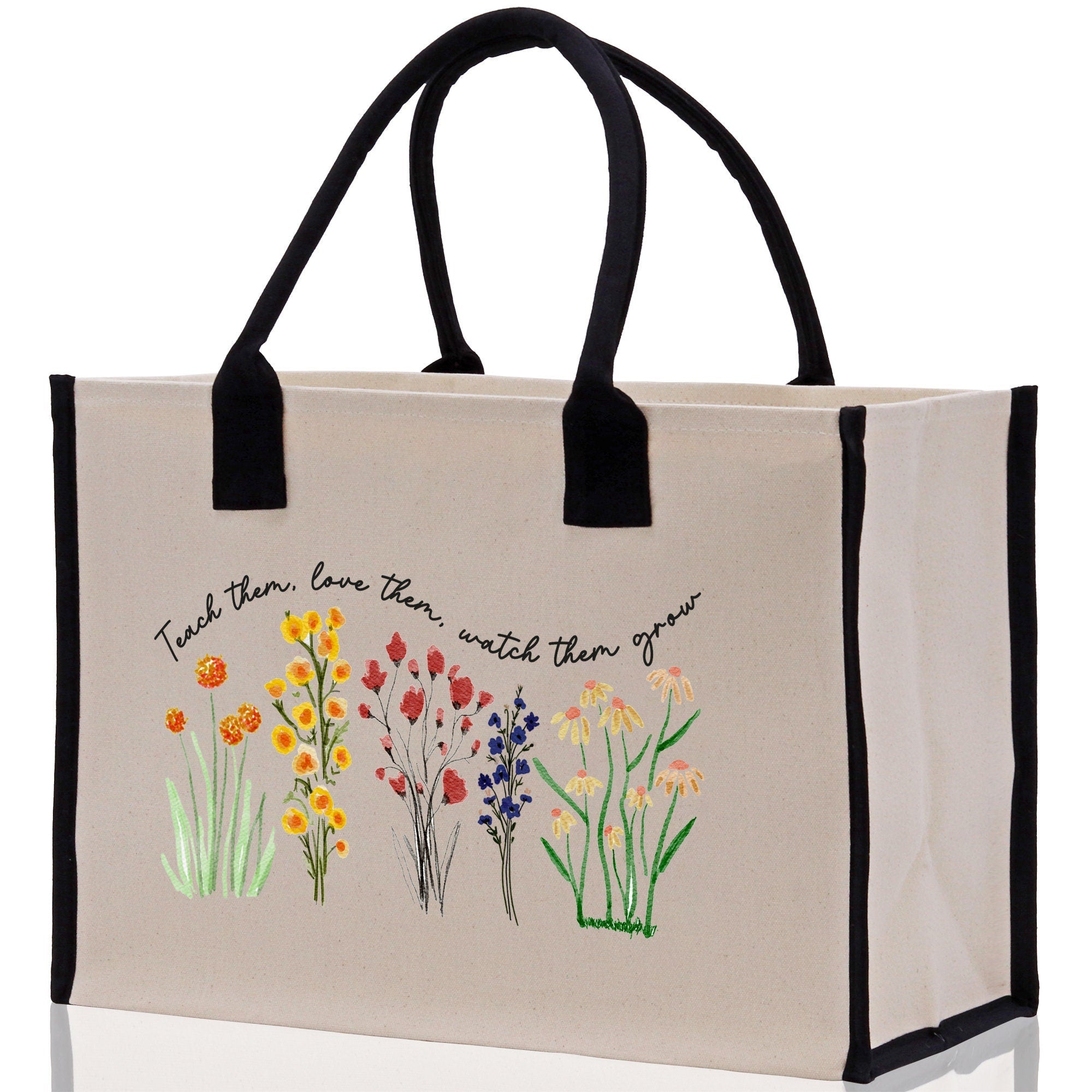 Teacher Floral Tote Bag Teacher Wildflower Graphic Tote Teacher Life Tote Bag Teacher Flower Bag Gift for Teacher Wildflower Book Bag - Aaria Tees Aaria Tees
