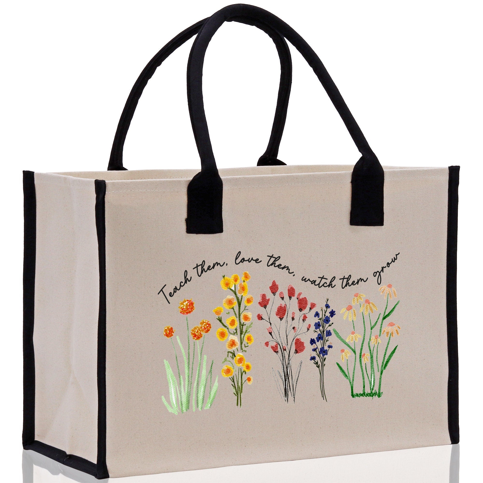 Teacher Floral Tote Bag Teacher Wildflower Graphic Tote Teacher Life Tote Bag Teacher Flower Bag Gift for Teacher Wildflower Book Bag - Aaria Tees Aaria Tees
