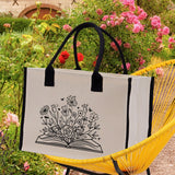 Floral Book Tote Bag Graduation Gift Library Tote School Bag Book worm Bookish Tote Wildflower Book Lover Gift Reader Bloom Canvas Tote - Aaria Tees Aaria Tees