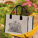 Floral Book Tote Bag Graduation Gift Library Tote School Bag Book worm Bookish Tote Wildflower Book Lover Gift Reader Bloom Canvas Tote - Aaria Tees Aaria Tees
